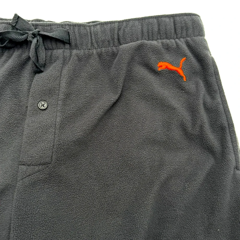 PUMA Men Large Gray Orange Fleece Sweatpants Embroidered Pull On Wide Leg Lounge